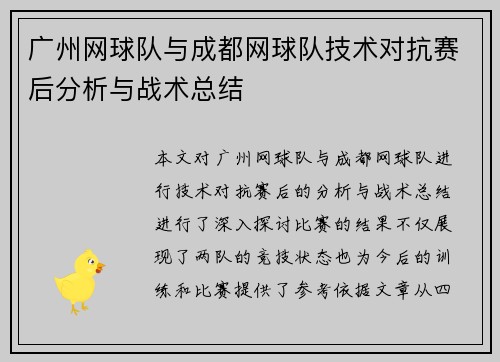 广州网球队与成都网球队技术对抗赛后分析与战术总结