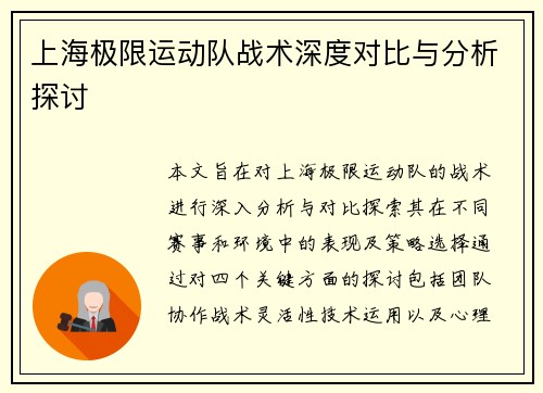 上海极限运动队战术深度对比与分析探讨